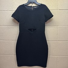 Express Dress Womens Size Small Black Cut Out Front Stretch Ribbed Mini Bodycon
