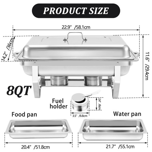 Stainless Steel Chafer Buffet 8QT Chafing Dish Set with Foldable Frame Full size - Picture 23 of 40