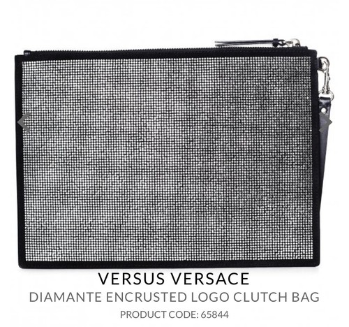 VERSUS VERSACE Swarovski DIAMANTE ENCRUSTED LOGO CLUTCH BAG With Wrist Strap - Picture 9 of 9
