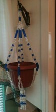 Blue  Clear beaded Plant Hanger Handmade New Vintage