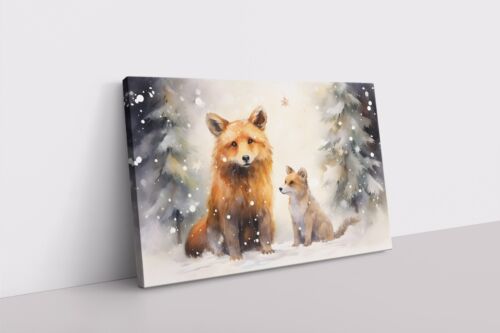 Cute Christmas Fox Family Painting Print on Framed Canvas Wall Art | Animals - Picture 2 of 10