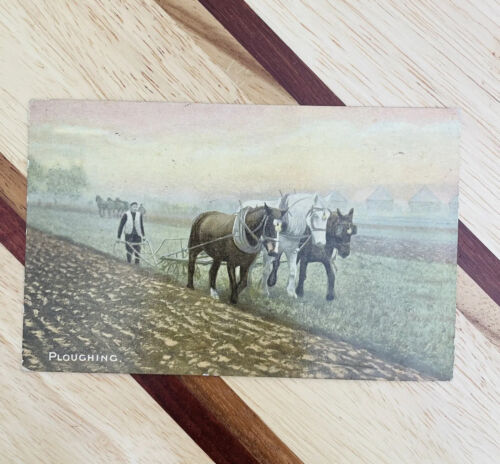 1910 Photo Postcard Horse Ploughing- Feilds Farm - Posted - Picture 1 of 2