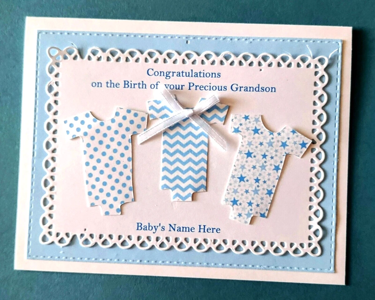 Azul Felicitaciones Por El Nacimiento De Tu Tarjeta De Baby Boy – Con Cinta, Joyas, Purpurina Y Botones