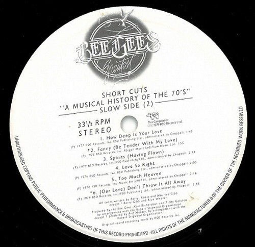 BEE GEES Short Cuts Vinyl Record Album LP RSO 1979 Promo Barry Gibb & Pop Music - Picture 3 of 4