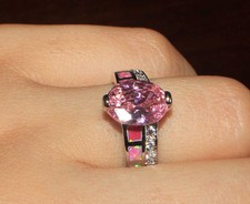 fire opal Cz topaz ring Sz 7.5 8 gemstone silver jewelry engagement wedding