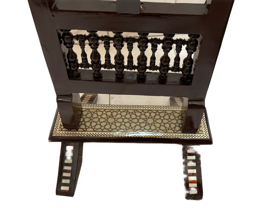 Handmade Wooden End Table Carving Wood Table Home Decor Mother of Pearl Inlay - Image 4 of 4