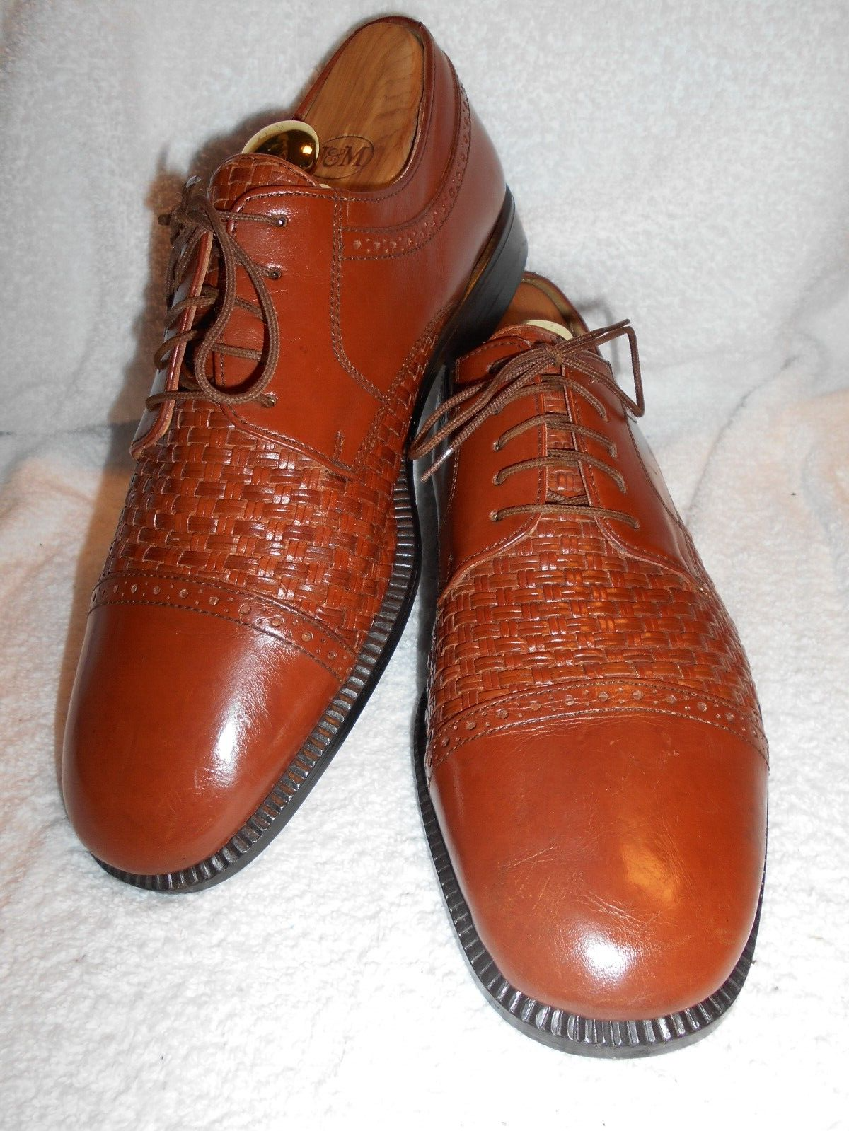 SAOLA Oxford Stanley Blacker uomo marrone punta berretto tessuto brogue fatto a mano in Italia 9M come nuovo