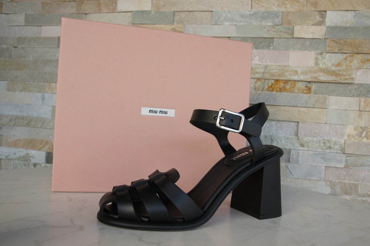 miu miu★SALE★5X756D Miu Miu Size 38 Sandals Shoes 5X756D Black New Former RRP