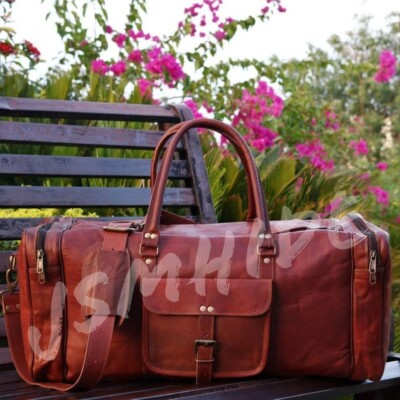 Weekend Genuine Gym Men Vintage Canvas New Carry Premium Leather Duffel