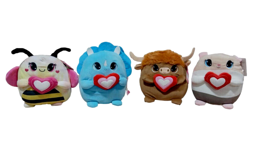 GOFFA Stuff Toys Set of 4 Super Soft Plush Happy Valentine Day Bee Dino Buff NEW