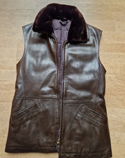 w.NEU Edle Echt-Leder Bogner Weste - Steppweste - Fellkragen Fake Fur 38 Braun