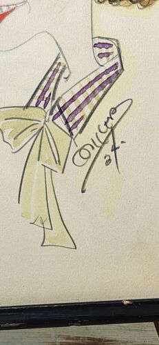 Disegno caricatura vintage anni 30 schizzo donna profilo arte originale incorniciato firmato - Foto 4 di 11