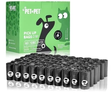 PET N PET 1080 Counts Black Dog Poop Bag Rolls 38% Plant Based 62% PE Waste Bags