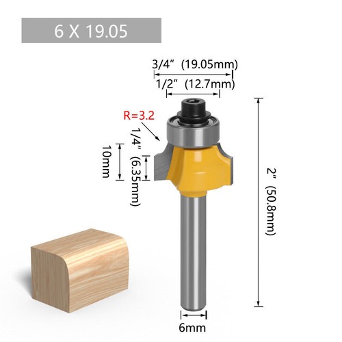 Rund-Über-Kanten-Profilfräser, R3,2-R7,9 Radius, 1/4 Zoll (6,35 mm) 6 mm Schaft - Bild 3 von 10
