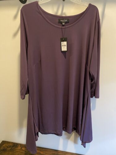 ARNA YORK Women's Eggplant Handkerchief Hem Pullover Long Sleeve Tunic Top 20 - Picture 3 of 7