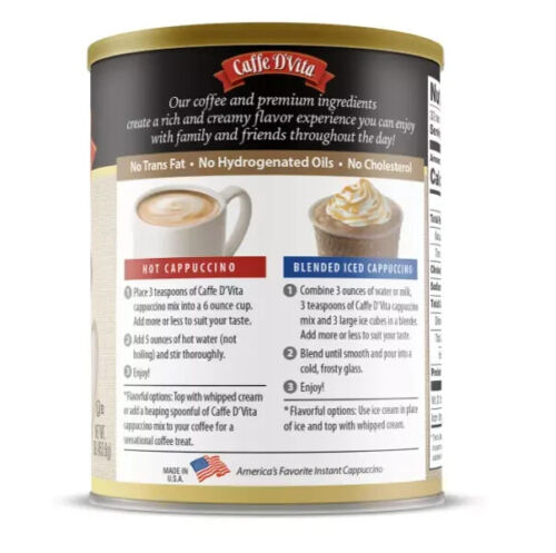 Caffe D'Vita Amaretto Cappuccino 1 lb. can (16 oz.) Free Shipping - Picture 3 of 4