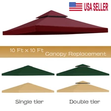 10'x10' Waterproof Gazebo 1 2Tier Top Replacement Canopy UV Sunshade Patio Cover