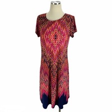 Tiana B. Shift Stretch 10 Dress Red Pink Geometric Casual