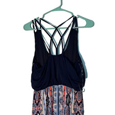 Three Pink Hearts Maxi Dress Strappy Sleeveless Geometric Navy Blue White Pink S