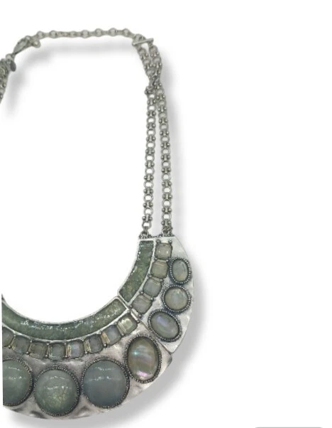 Chico's Silver Tone Statement Dramatic Bib Ornate Iridescent Necklace - Image 2 of 4