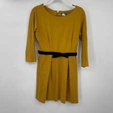 Anthropologie Womens Dress Small Yellow Sheath Belted Casual Classic Knit Preppy