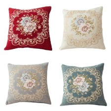 Retro Floral Chenille Cushion Cover Flower Pillow Case Home Sofa Decor 18x18