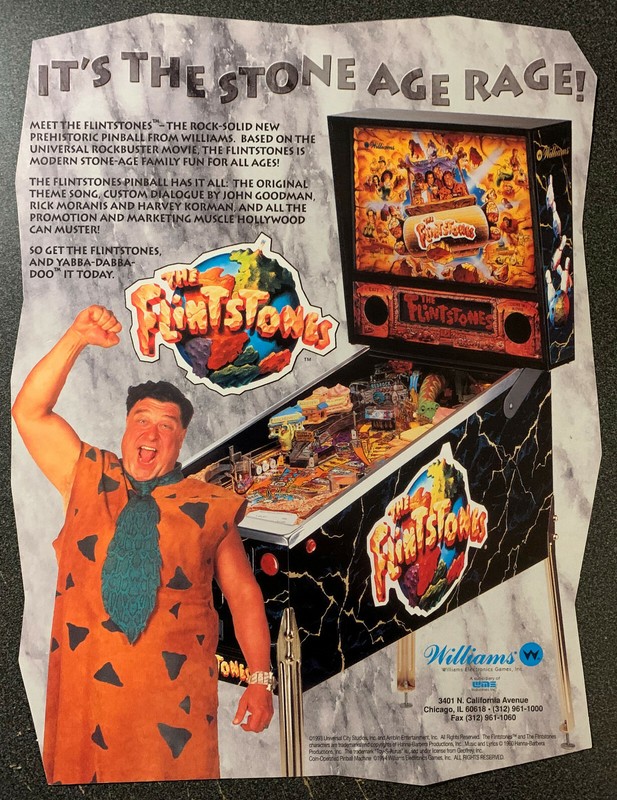 FLINTSTONES - Original WILLIAMS Pinball Machine Flyer 1994 - Box Shipped