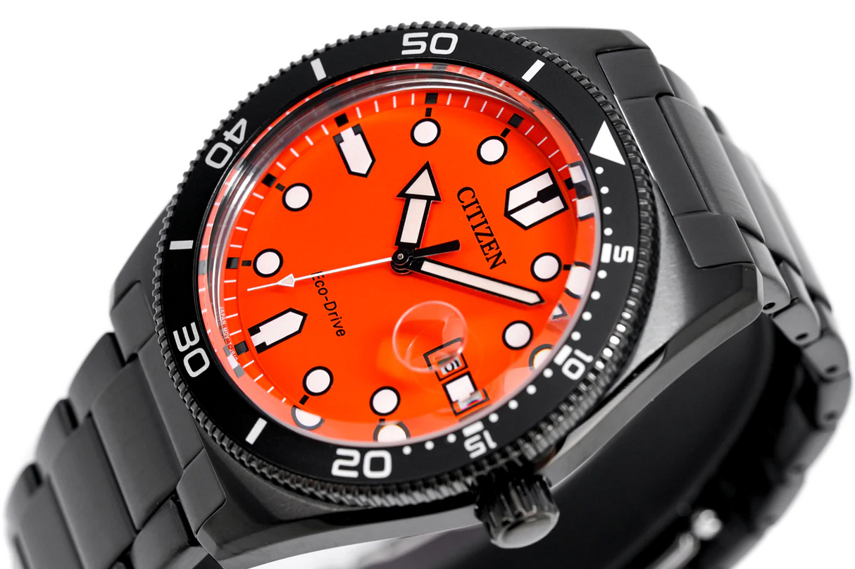 Citizen Orange Dial Black Case Bracelet Eco-Drive Men