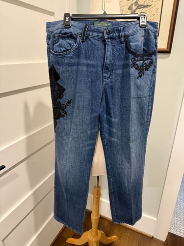 Pantalones de mezclilla vintage Lauren Ralph Lauren (LRL) con detalle bordado de terciopelo para dama - talla 12 - Imagen 2 de 9