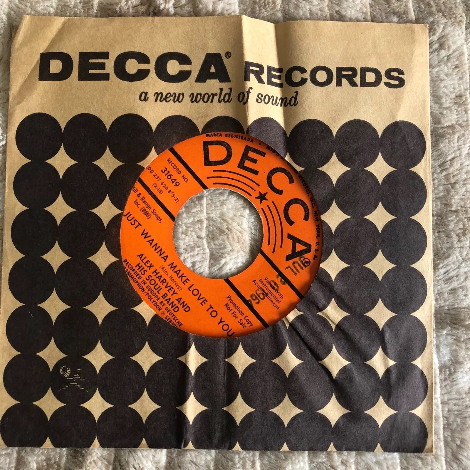 ALEX HARVEY AND HIS SOUL BAND Vinyl 45 RPM Record DECCA PROMO 31649 VG