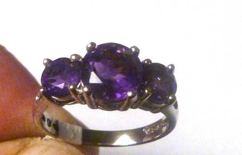 Faceted Purple Round Cut Amethyst Ring 925 Sterling Sz 6 Brazil - Picture 3 of 5