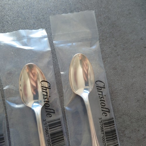 Christofle Perles Demitasse Spoon Unopened 6pcs Silverplate Flatware Brand New - Picture 6 of 14