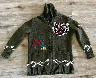 Polo Ralph Lauren タイガー刺繍 ニット XS Polo Ralph Lauren X-Small Sweater Intarsia Green Tiger Cardigan