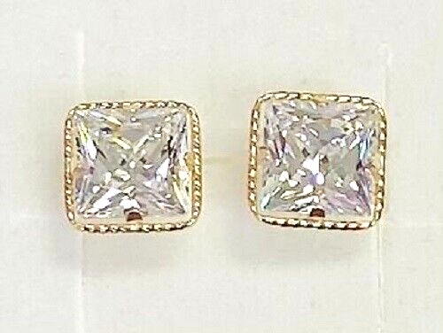 HSN Victoria Solid 14K Yellow Gold Cubic Zirconia Princess Cut Stud Earrings