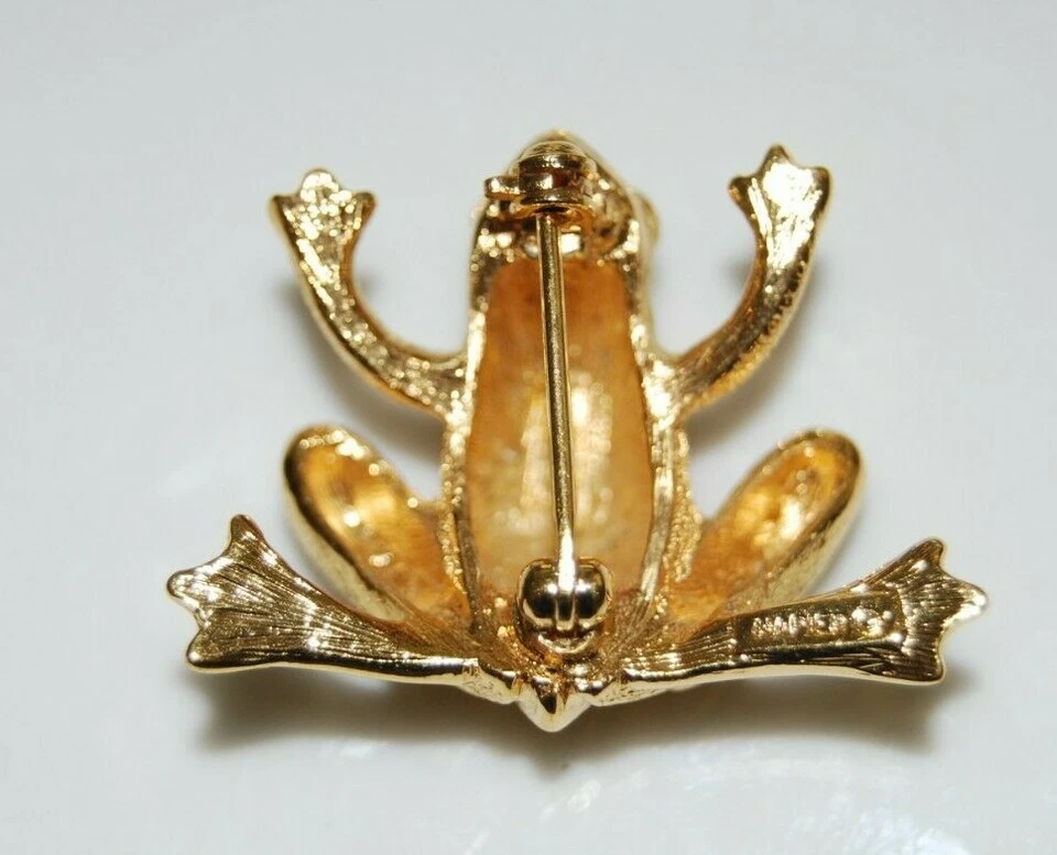 DE COLECCIÓN NAPIER RANA DE METAL EN TONO DORADO CON OJOS DE ESTRÁS VERDE ALFILER O BROCHE Foto 3 de 4