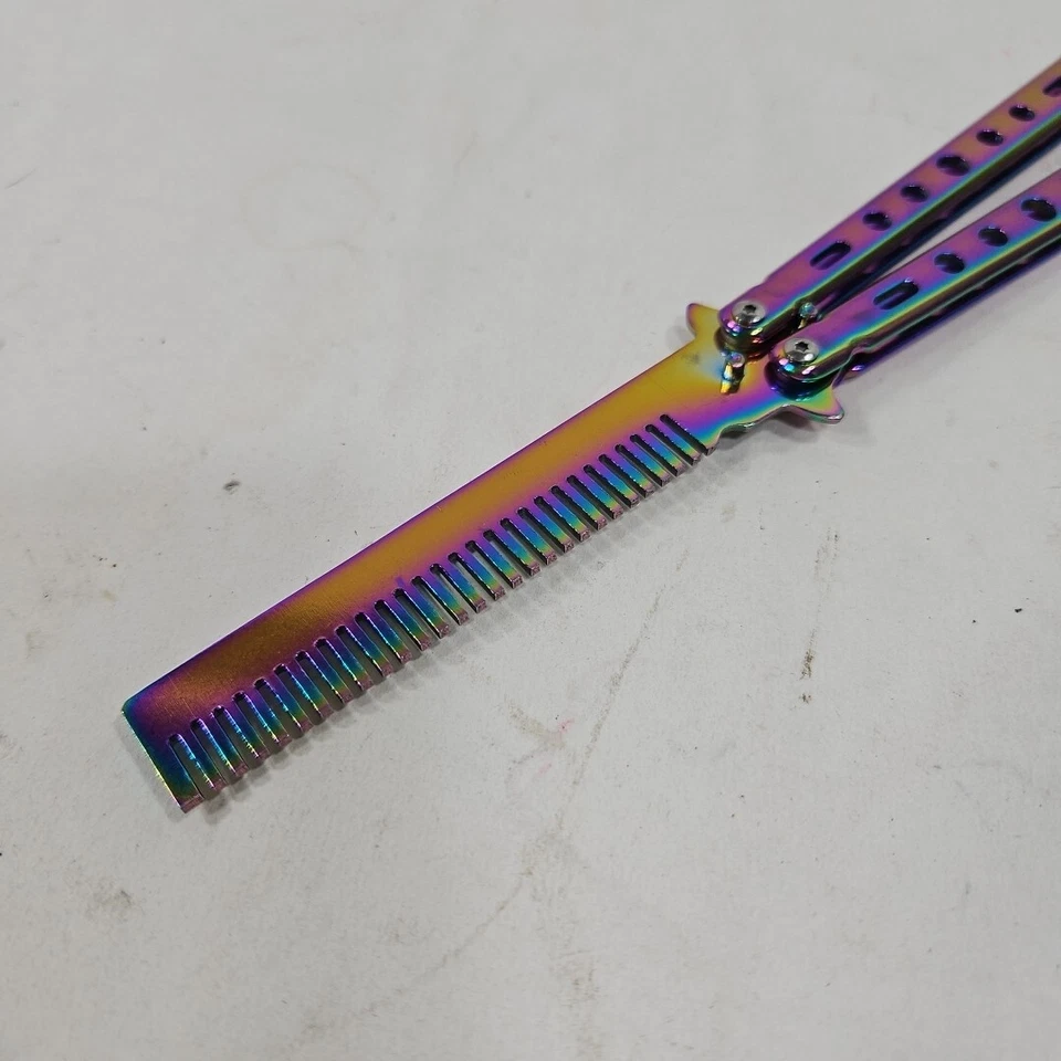 Cuchillo Entrenador Balisong Mariposa. Cuchillo de práctica de metal herramienta aburrida. NUEVO. Colorido. Foto 4 de 4