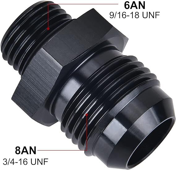 8AN Male Flare to 6AN ORB Fuel Pump Rail Adapter Fitting - Aluminum