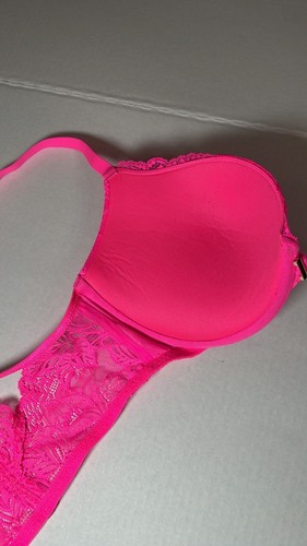 Women Hot Pink Lace Bra 34DD Front Closure Racerback Push-Up Demi Underwire - Picture 7 of 9