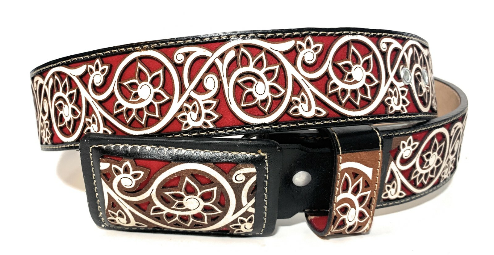 MEN'S WESTERN LEATHER BELT. SADDLE HORSE COWBOY RODEO BELT. CINTO CHARRO VAQUERO