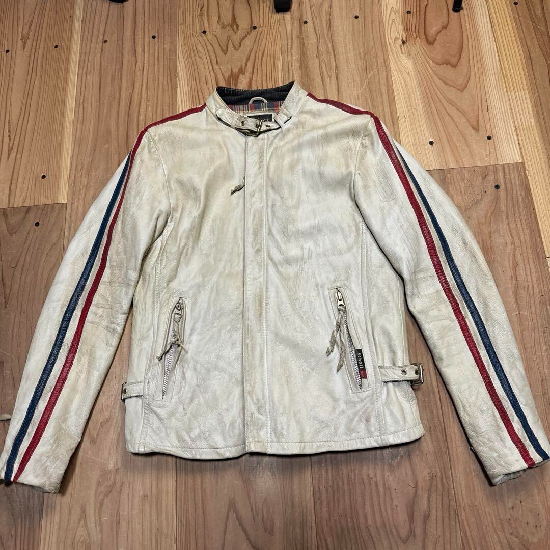 Schott Single Riders Jacket Leather fashion outer white Size-S | eBay