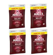 Lot of 4x Halls ECONOMY PACK Black Cherry Cough  Throat Relief 70 Cough Drops.