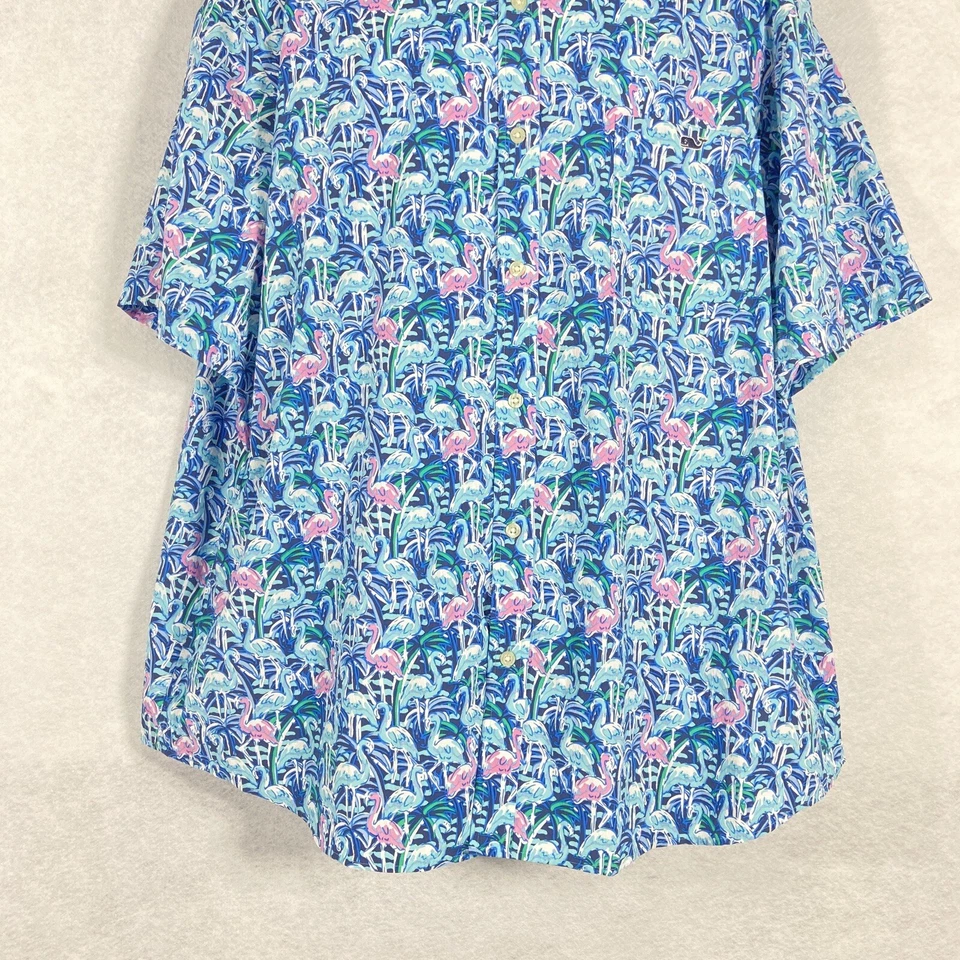 Camisa Vineyard Vines Para Hombres 2XL Azul Rosa Abotonada Rendimiento Estampado Flamenco Nueva Foto 3 de 4