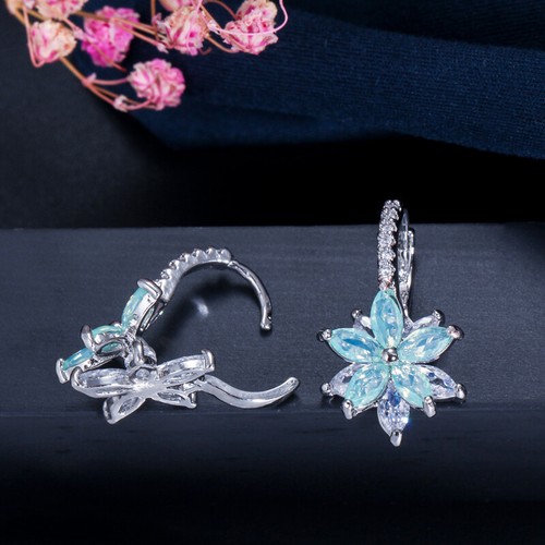 Elegant Flower Milti Color Stud Earrings Women Fashion Cubic Zirconia Jewelry - Picture 13 of 19