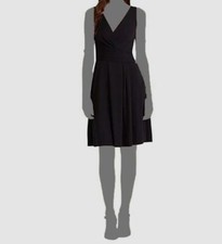 $127 Ralph Lauren Women's Blue V-Neck Faux-Wrap Sleeveless A-Line Dress Size 10