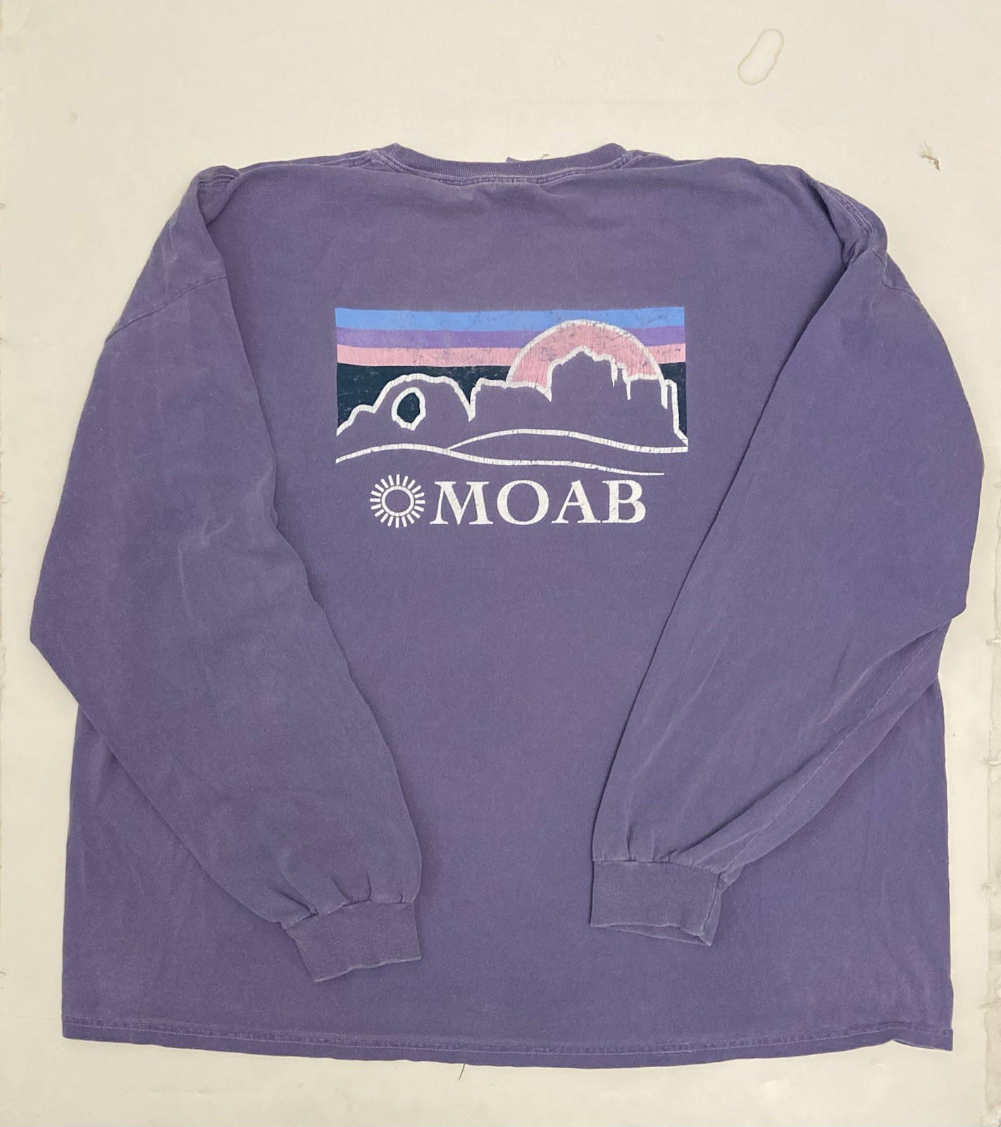 Vintage Y2K Moab Utah Double-Sided Graphic Purple Long Sleeve T-Shirt Men’s 3XL