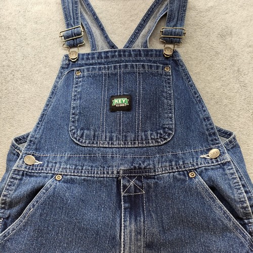 Key Youth Bib Overalls Medium Wash Blue Denim Boys Size 12 Carpenter Pockets - Picture 4 of 19