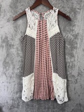 Cato Mixed Media Boho Shift Dress XS Patchwork Lace Festival Indie Eclectic