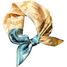 100 Silk Scarf Women Blue Beige Yellow Horse Print Neckerchief Bandana 53 53cm