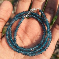 Faceted Blue Sapphire Beads Necklace: Natural Gemstone, 4mm, 17 Inch