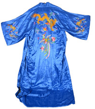 Vintage Golden Deer Hand Embroidered SILK Dragon Birds Kimono Robe MEDIUM